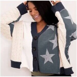 POL Womens Sweater Cardigan Contrast Trim Cable Knit Size S NEW